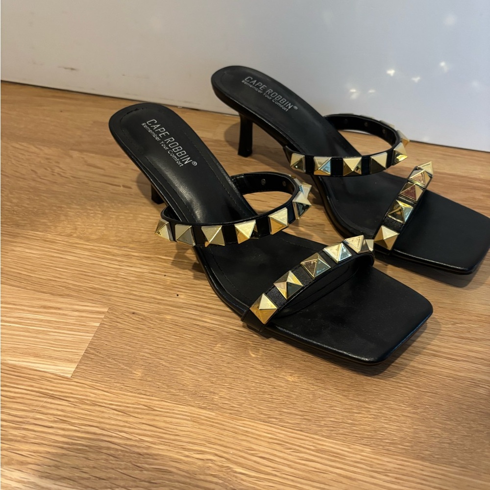 Cape Robbin Black and Gold Studded Women's Heels